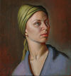 color sketch by artist Dave Hewson - head study for Baptism Scene (Nicole) oil on wood