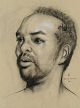 head study of cold beggar (charcoal/ chalk on paper) - by artist Dave Hewson